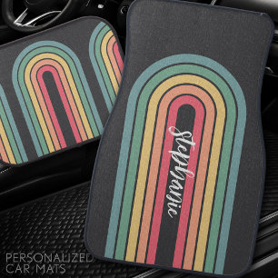 Retro Line Arch Pastel Rainbow Colors Script Name Car Floor Mat