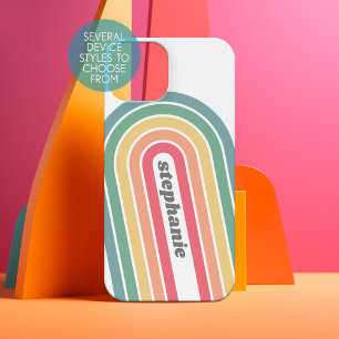 Retro Line Arch Pastel Rainbow Colors Script Name iPhone 15 Case