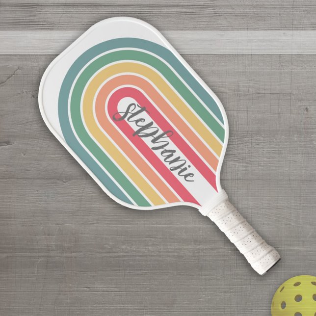 Retro Line Arch Pastel Rainbow Colors Script Name Pickleball Paddle (Creator Uploaded)