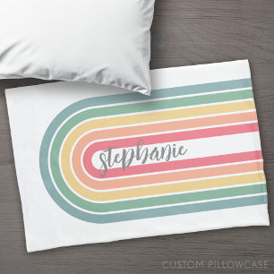 Retro Line Arch Pastel Rainbow Colors Script Name Pillow Case