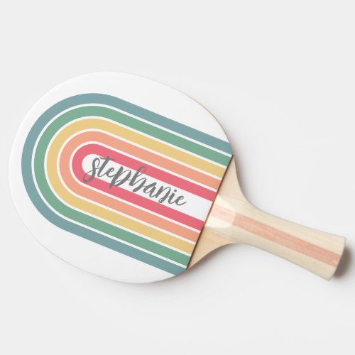 Retro Line Arch Pastel Rainbow Colors Script Name Ping Pong Paddle