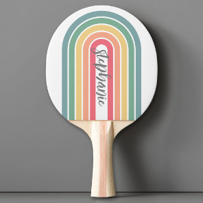 Retro Line Arch Pastel Rainbow Colors Script Name Ping Pong Paddle
