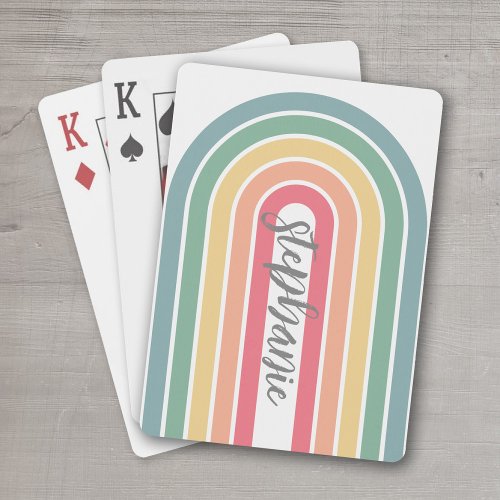 Retro Line Arch Pastel Rainbow Colors Script Name Poker Cards