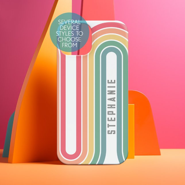 Retro Line Arch Pastel Rainbow Colors Script Name Samsung Galaxy Case (Personalized Phone Case - Pick Your Device Style and Customize the Design)