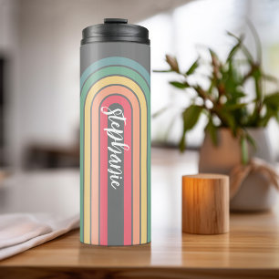 Retro Line Arch Pastel Rainbow Colors Script Name Thermal Tumbler