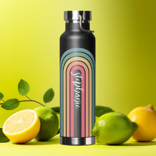 Retro Line Arch Pastel Rainbow Colors Script Name Water Bottle