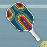 Retro Line Arch with Rainbow Colors - Script Name Pickleball Paddle<br><div class="desc">A funky line arch pattern with blue, green, yellow, orange and red. The retro design includes curves and lines in thick colors. Add your name or delete the text for a fun retro cover. The name is a simple sans serif font in white. If you click on the customize link,...</div>