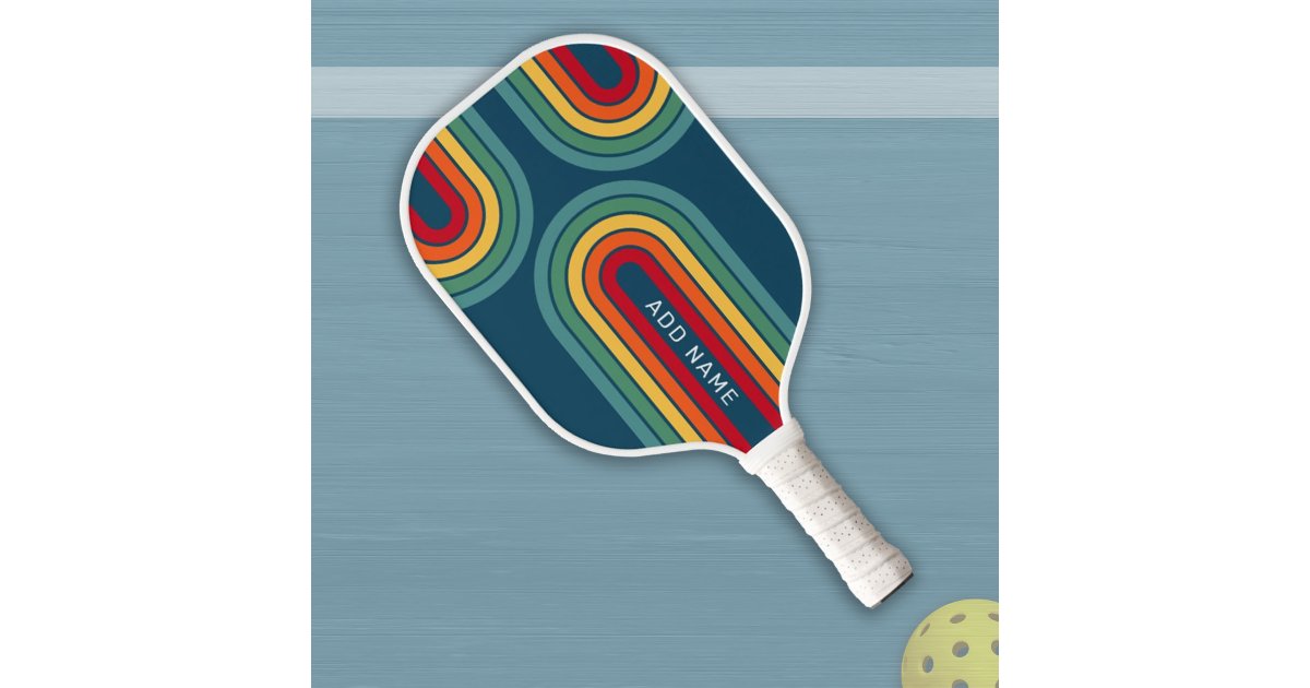Retro Line Arch with Rainbow Colors - Script Name Pickleball Paddle ...
