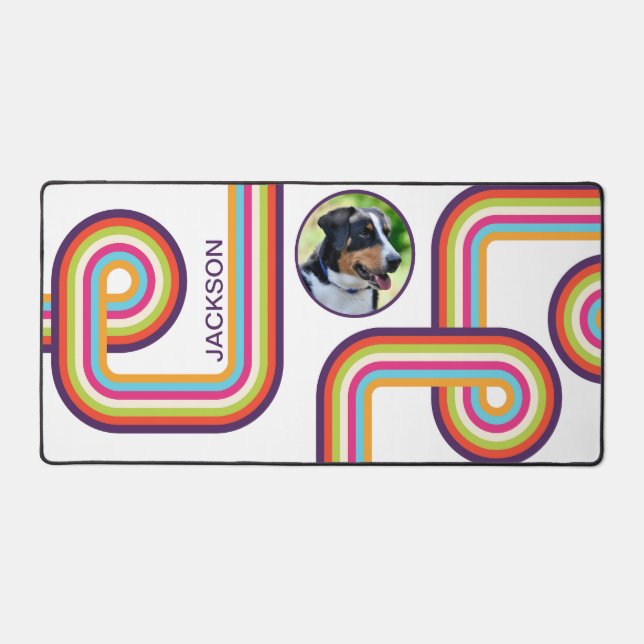 Retro Line Art Dog Photo Desk Mat (Front)