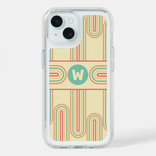 Retro Line Art Monogram Speck iPhone Case (Front (Blue))