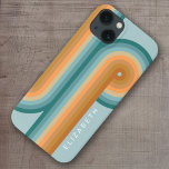 Retro Line Art Sunset Southwest Colors Circle iPhone 13 Case<br><div class="desc">A bohemian curved design with a striped pattern and circular shapes in teal,  orange and brick red sunset colors. A bold yet minimal design with an optional area to add text.</div>