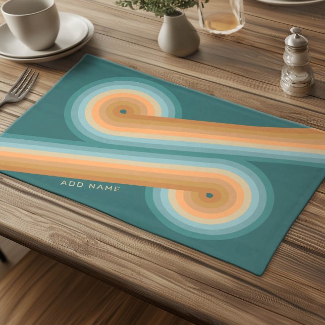 Retro Line Art Sunset Southwest Colors Circle Cloth Placemat (Personalized Cloth Placemat)