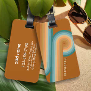 Retro Line Art Sunset Southwest Colors Circle Luggage Tag