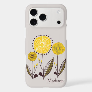 Retro Line Art Yellow Floral Personalized Name iPhone 17 Pro Max Case