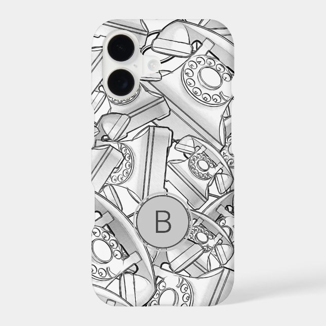 Retro Line Drawing Telephone Pattern Monogram Iphone Case (Back)
