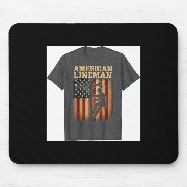 Retro Lineman American Flag Electric Cable Mouse Pad (Front)