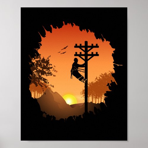 Retro Lineman Sunset Father Electric Cable Lineman Poster