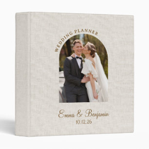 Retro Linen Personalized Bride Groom Photo Planner 3 Ring Binder