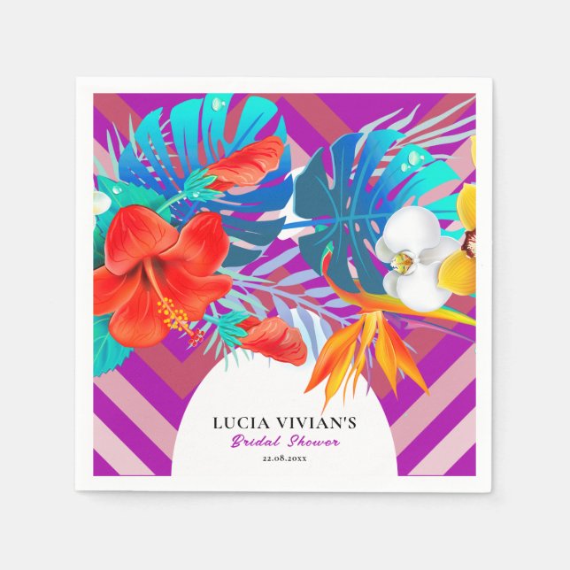 Retro Lines Floral Summer Tropical Bridal Shower Napkins (Front)