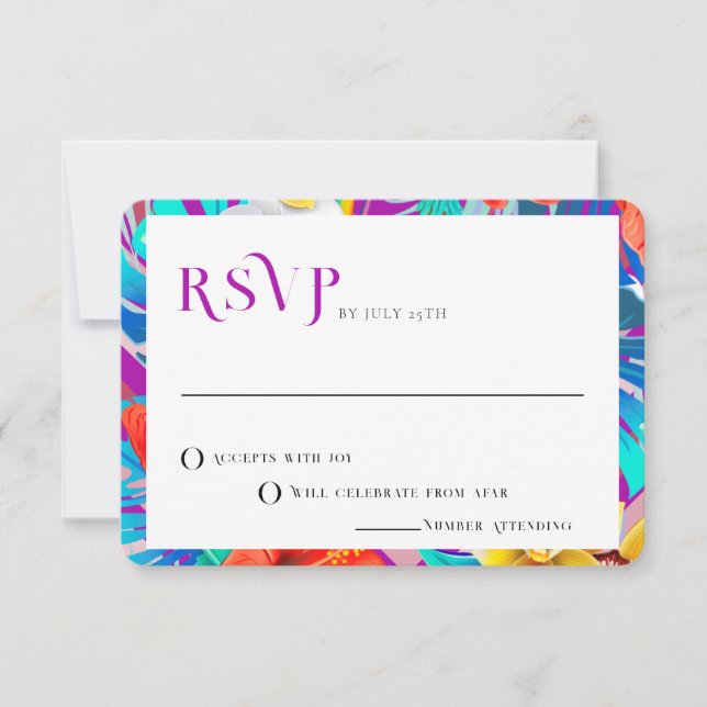 Retro Lines Fuchsia Summer Tropical Wedding RSVP Invitation (Front)