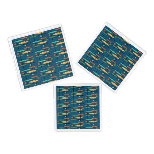 Retro Lines & Ovals Acrylic Tray (Set)