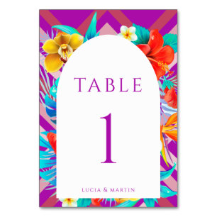 Retro Lines Tropical Fuchsia Summer Wedding Table Number
