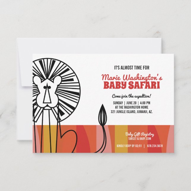 retro lion girl BABY SHOWER safari Invitation (Front)