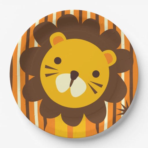 Retro Lion on Stripes Paper Plate | Zazzle