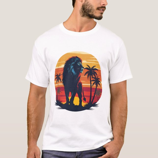 Retro Lion Sunset T-Shirt Vintage Wildlife Graphic (Front)