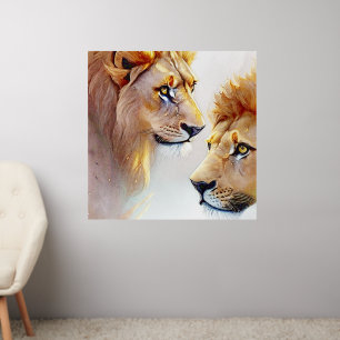 Retro Lions Art - Classic Wildlife Wall Art Decal