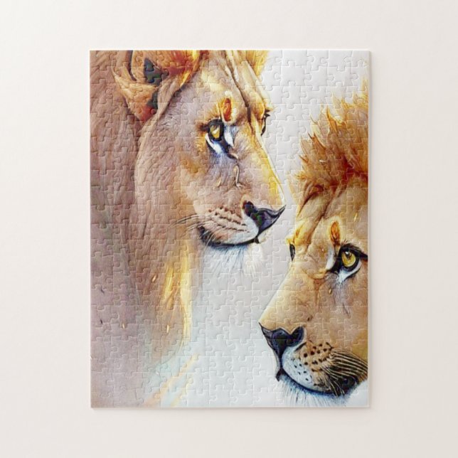Retro Lions Art - Classic Wildlife Wall Art Jigsaw Puzzle (Vertical)