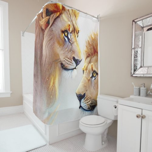 Retro Lions Art _ Classic Wildlife Wall Art Shower Curtain