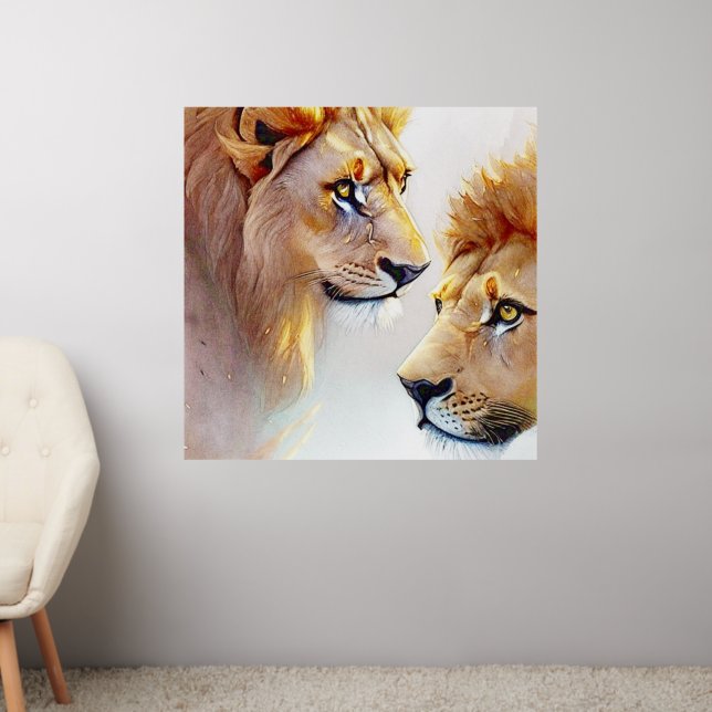 Retro Lions Art - Classic Wildlife Wall Art Wall Decal (Living Room 2)