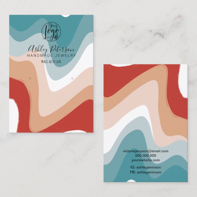 Retro liquid lines red blue logo jewelry earring business card (Front/Back)