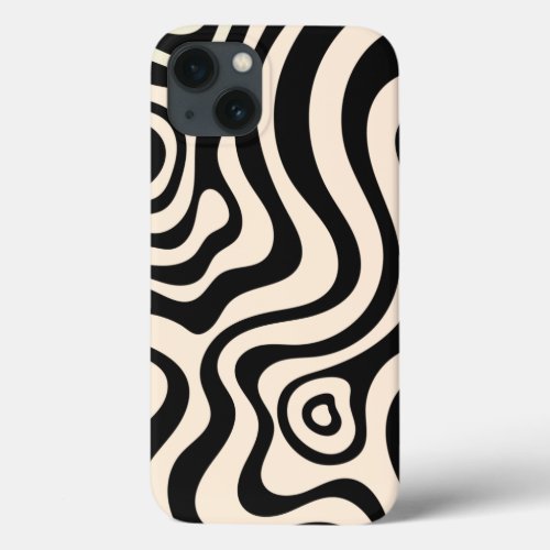 Retro Liquid Swirl Abstract in Black Almond Cream iPhone 13 Case