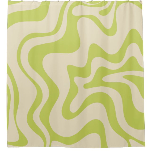 Retro Liquid Swirl Abstract Light Lime Beige Shower Curtain (Front)
