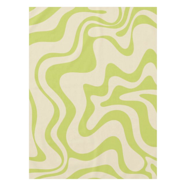 Retro Liquid Swirl Abstract Light Lime Beige Tablecloth (Front)