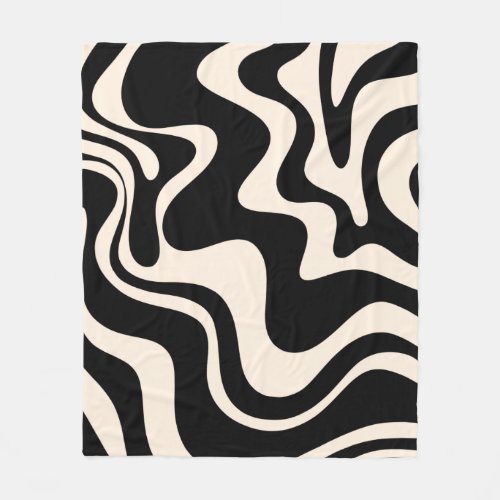 Retro Liquid Swirl Abstract Pattern Black Cream Fleece Blanket