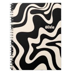Retro Liquid Swirl Abstract Pattern Black Cream Notebook