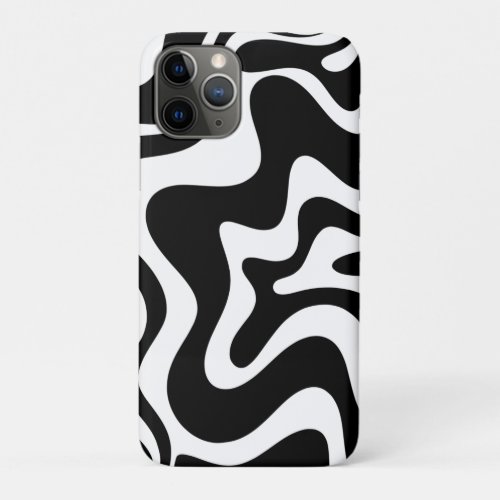 Retro Liquid Swirl Abstract Pattern Black  White iPhone 11 Pro Case