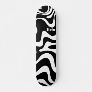 Retro Liquid Swirl Abstract Pattern Black & White  Skateboard