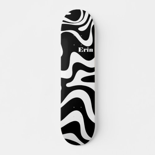 Retro Liquid Swirl Abstract Pattern Black  White  Skateboard