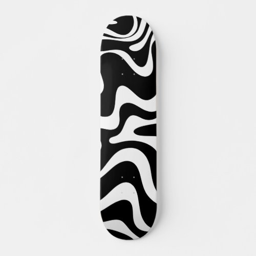 Retro Liquid Swirl Abstract Pattern Black  White Skateboard