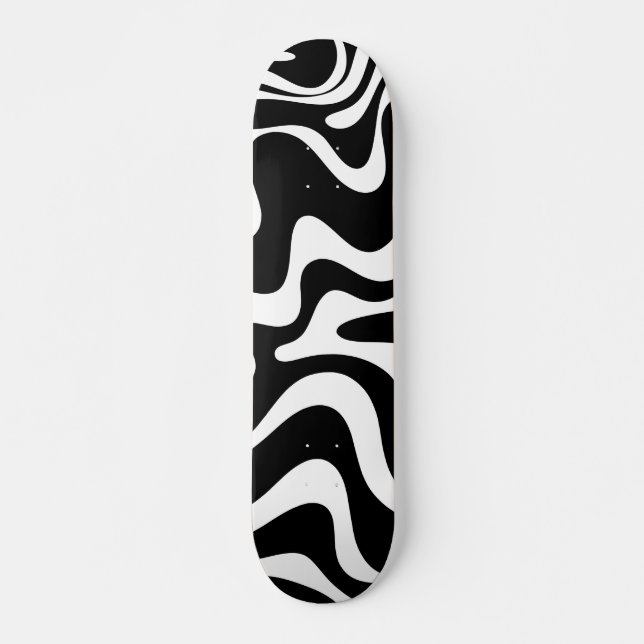 Retro Liquid Swirl Abstract Pattern Black & White Skateboard (Front)
