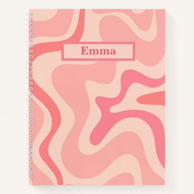 Retro Liquid Swirl Abstract Pattern Blush Pink Notebook (Front)