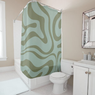 Retro Liquid Swirl Abstract Pattern Celadon Green Shower Curtain