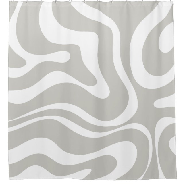 Retro Liquid Swirl Abstract Pattern Gray White Shower Curtain (Front)