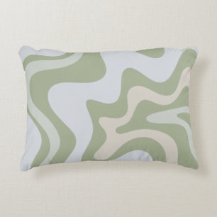 Retro Liquid Swirl Abstract Pattern in Sage Green Accent Pillow