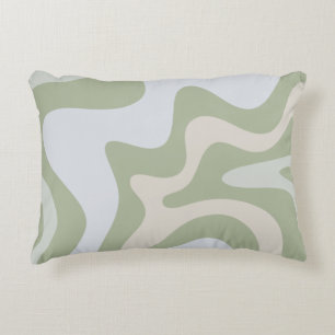 Retro Liquid Swirl Abstract Pattern in Sage Green Accent Pillow