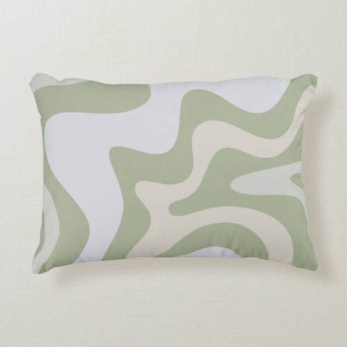 Retro Liquid Swirl Abstract Pattern in Sage Green Accent Pillow